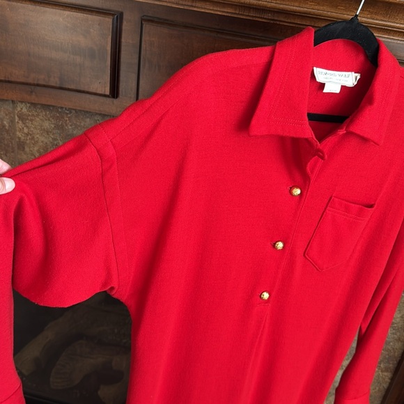 Vintage bright red Howard Wolf collared shirt dress gold tone buttons est size L - Picture 5 of 14